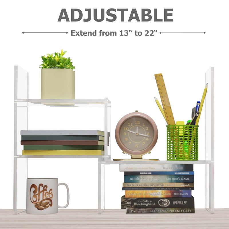 My Space Organizers Adjustable Acrylic Desk Shelf for Top of Desk: Clear Desktop Shelf, Premium Desktop Bookshelf Organizer, Office Table Book Shelves - Image 3