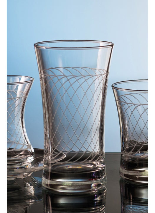 Linda Cutting Hand Decoration Gilded 6 Piece Patterned Water and Soft Drink Glass Set