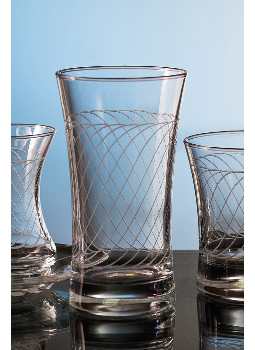 KCD - Linda Cutting Hand Decoration Gilded 6 Piece Patterned Water and Soft Drink Glass Set - Image 1
