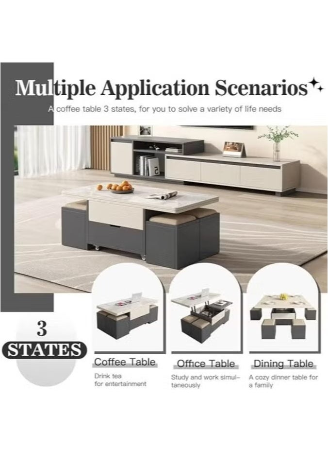 Multifunctional Adjustable Height Modern Dining Table Set Coffee Table Set