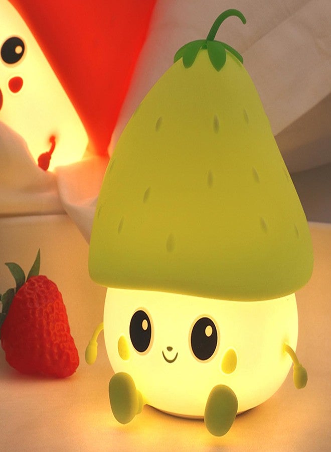 ipalmay Green Strawberry Night Light, Cute Fruit Night Lamp for Kids Bedroom USB Rechargeable Lamps 2 Brightness Levels, Nursery Bedside Delay-Off Nightlight for Baby Boys Girls Birthday Christmas - Image 1