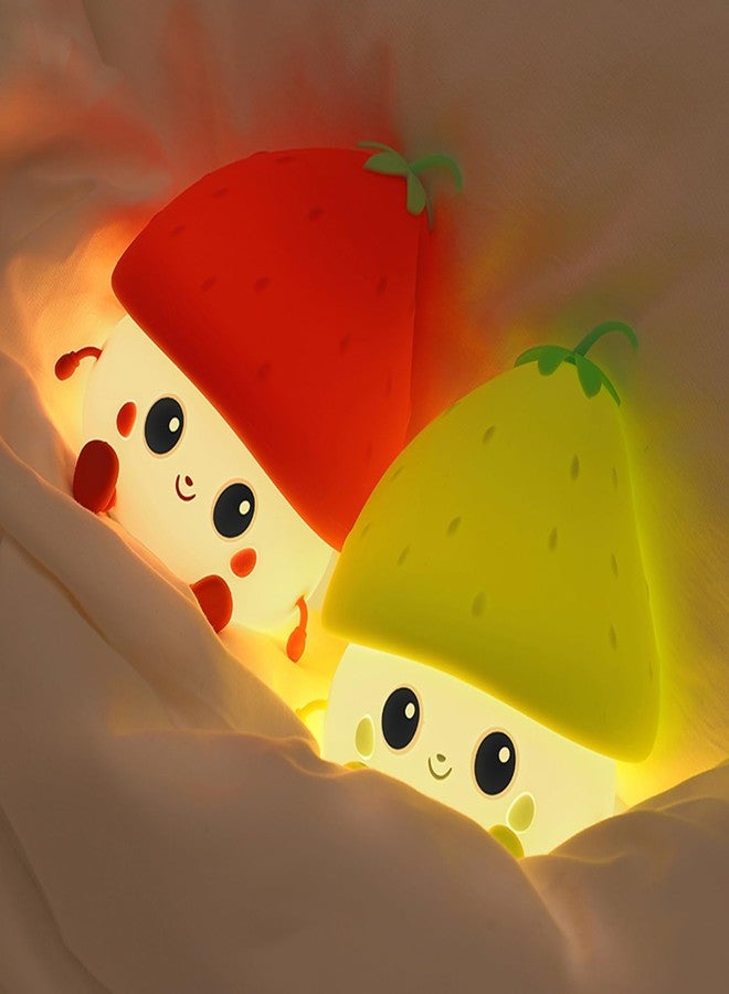 ipalmay Green Strawberry Night Light, Cute Fruit Night Lamp for Kids Bedroom USB Rechargeable Lamps 2 Brightness Levels, Nursery Bedside Delay-Off Nightlight for Baby Boys Girls Birthday Christmas - Image 2
