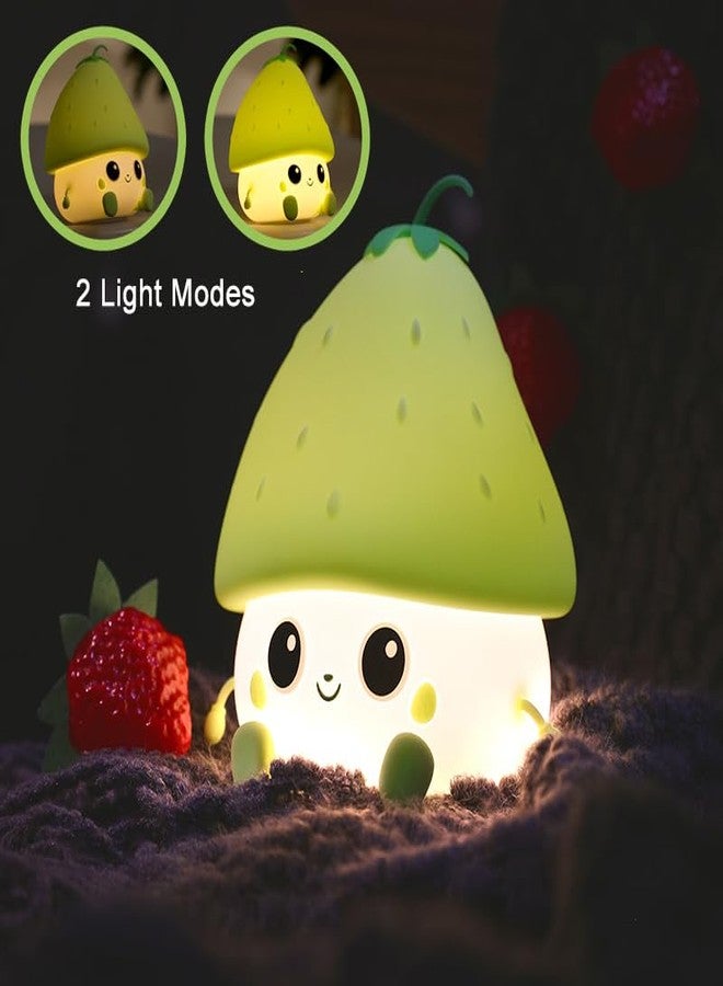 ipalmay Green Strawberry Night Light, Cute Fruit Night Lamp for Kids Bedroom USB Rechargeable Lamps 2 Brightness Levels, Nursery Bedside Delay-Off Nightlight for Baby Boys Girls Birthday Christmas - Image 4