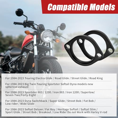 YOSOPP Harley Gasket & Chrome Flange Kit with Nuts、Clips & Washers - Compatible with Big Twin Sportster 883 1200 XL883 XL1200. Dyna FXD FXDWG, FLST FLT FXR, Softail Touring Bobber Chopper 200 (Black） - Image 3
