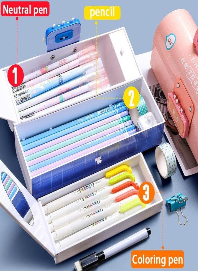 SQUICKLE Double Password Lock Cartoon Pencil Case | Multifunctional Stationery Organizer Box | Suitcase Shape Pencil Case for Boys and Girls for Birthday Gift (Pack of 1) (Pink-Beauty) - Image 3