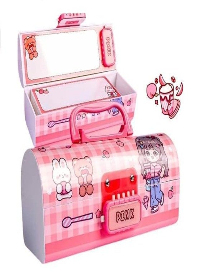 SQUICKLE Double Password Lock Cartoon Pencil Case | Multifunctional Stationery Organizer Box | Suitcase Shape Pencil Case for Boys and Girls for Birthday Gift (Pack of 1) (Pink-Beauty) - Image 1