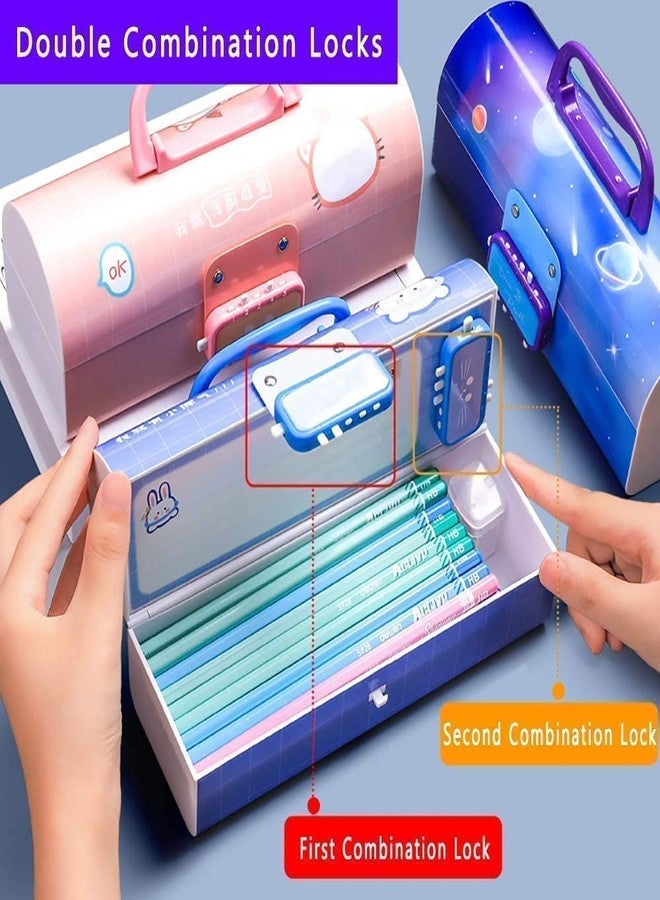 SQUICKLE Double Password Lock Cartoon Pencil Case | Multifunctional Stationery Organizer Box | Suitcase Shape Pencil Case for Boys and Girls for Birthday Gift (Pack of 1) (Pink-Beauty) - Image 4
