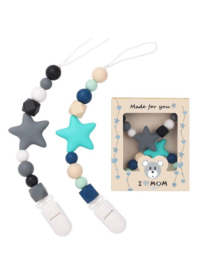 WAISFIT 2 Pack Silicone Pacifier Clips, One Piece Design Pacifier Holder for Teething Teethers - Image 1