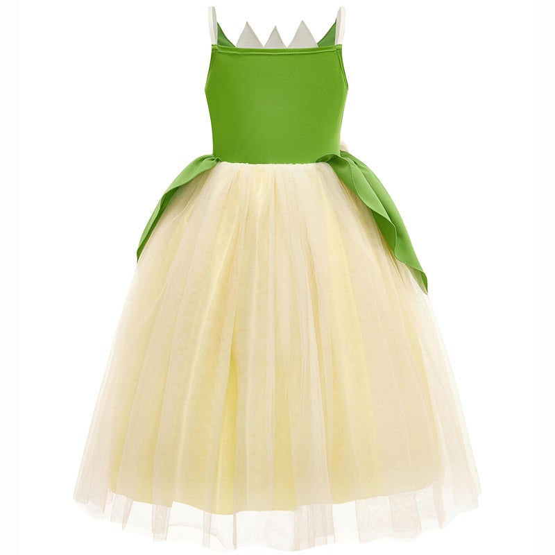 TYHTYM Princess Tiana Costume Girls Princess and the Frog Cosplay Dress Up Fancy Gown Toddler Holiday Birthday Party (Green, 5-6Y) - Image 3