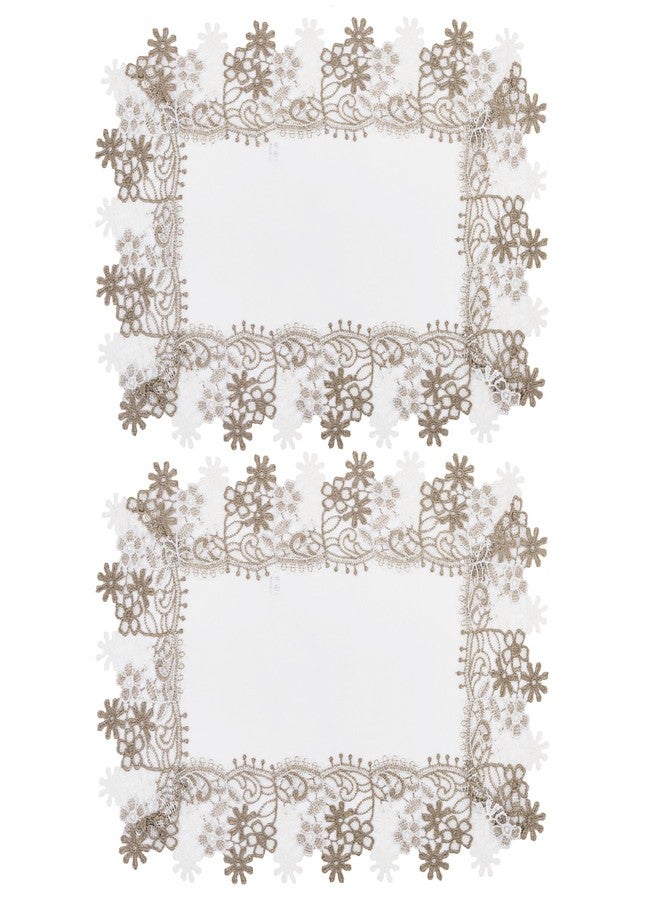 Winotic White Earth Tones Floral Lace Placemats Table Topper Dresser Scarf Place Mats (14"x20" Set of 2, White) - Image 1