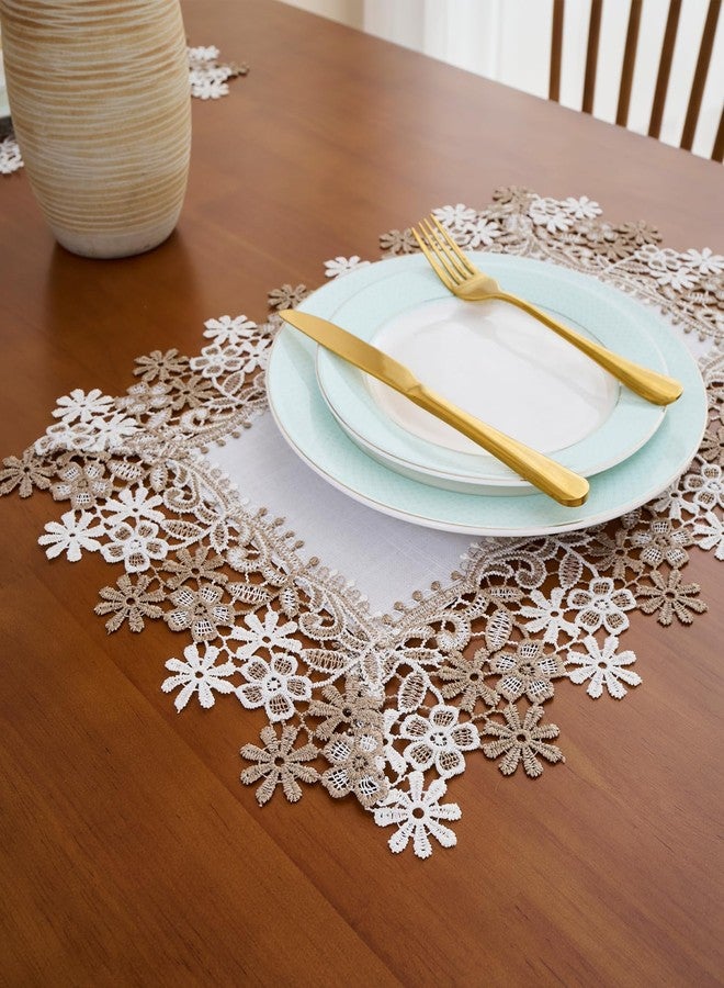 Winotic White Earth Tones Floral Lace Placemats Table Topper Dresser Scarf Place Mats (14"x20" Set of 2, White) - Image 4