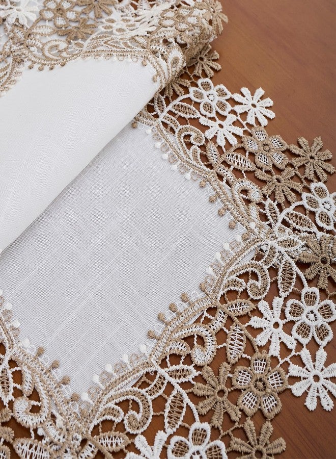 Winotic White Earth Tones Floral Lace Placemats Table Topper Dresser Scarf Place Mats (14"x20" Set of 2, White) - Image 5