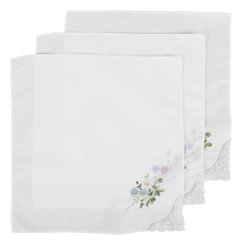 3pcs Embroidery Handkerchief Women Floral Handkerchief Pocket Handkerchief - Image 1