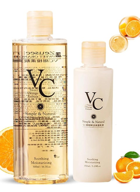 Vc Toner Korean 500 ml, Vc Toner Vitamin C with 150 ml Serum, Deep Moisturing and Soothing, for Face Skincare, Vc Toner Intensive Whitening, Ingredients Deeply Hydrate and Enhance Skin Elasticity