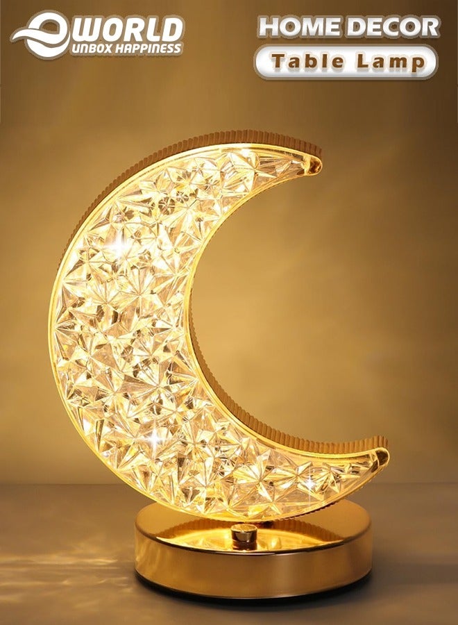 إي وورلد مصباح طاولة بشكل قمر بأسلوب نورديك مع ضوء ليلي بثلاث درجات حرارة للألوان، مصباح قمري للسرير أو الغرفة، للديكور في المنزل والغرفة وغرفة المعيشة، وهدايا لعيدي الفطر والأضحى. - Image 1