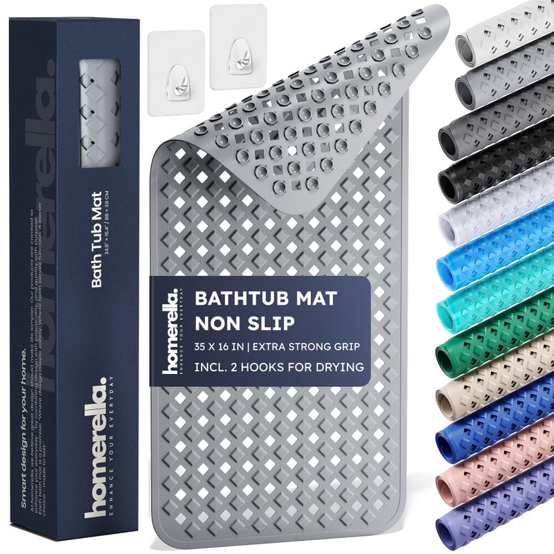Homerella Bathtub Mat Non Slip 35x16 - homerellaÂ® Bath Mat Incl. Hooks for Drying, Extra Long, 100% BPA Free, Shower Mat Non Slip Anti Mold, Machine Washable, Shower Mats for Inside Shower Mildew Resistant - Image 1