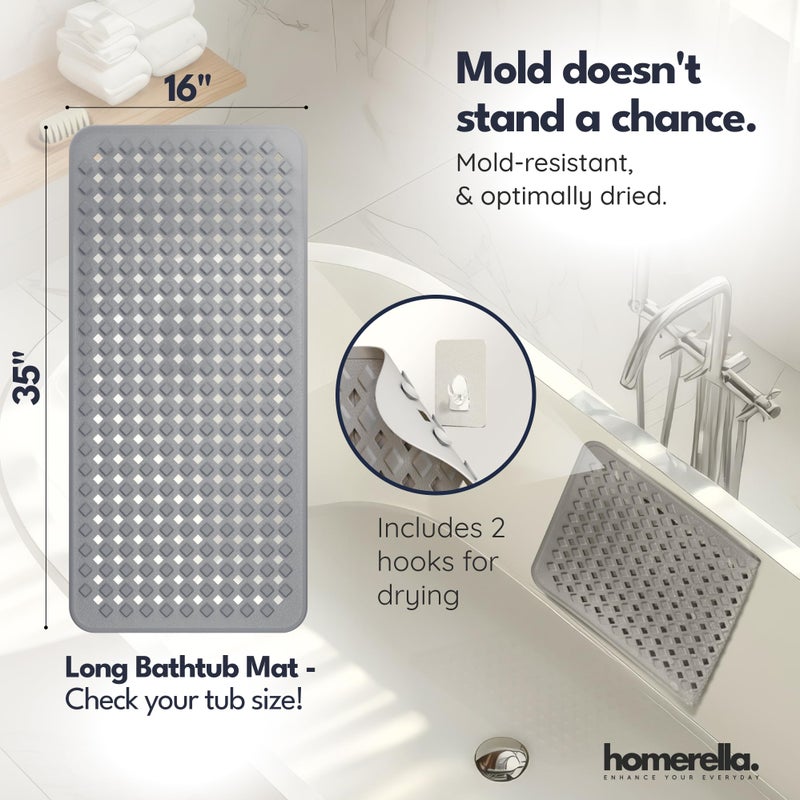 Homerella Bathtub Mat Non Slip 35x16 - homerellaÂ® Bath Mat Incl. Hooks for Drying, Extra Long, 100% BPA Free, Shower Mat Non Slip Anti Mold, Machine Washable, Shower Mats for Inside Shower Mildew Resistant - Image 3