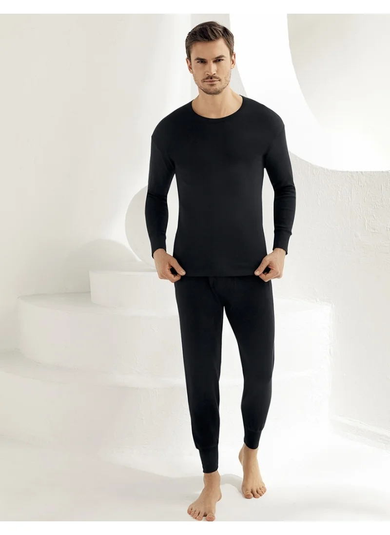 Şahinler Long Sleeve Crew Neck Interlock Underwear Black ME016