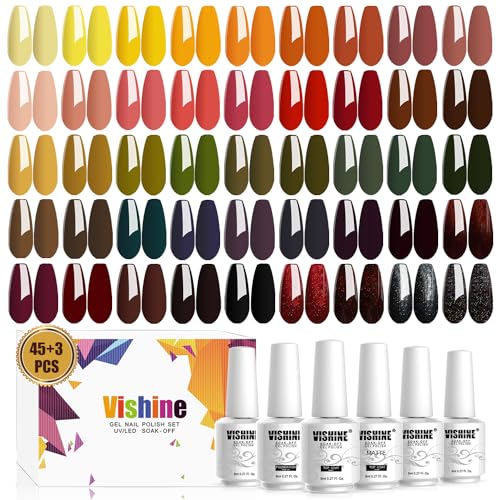 Vishine 48PCS Gel Nail Polish Kit with UV Light include 45 Colors Gel Polish Nail Kit Soak Off Base Coat No Wipe Top Coat Matte Top Coat Nail Polish Set Manicure Tools Nail Lamp Nail Gel Kit for Women - Image 3