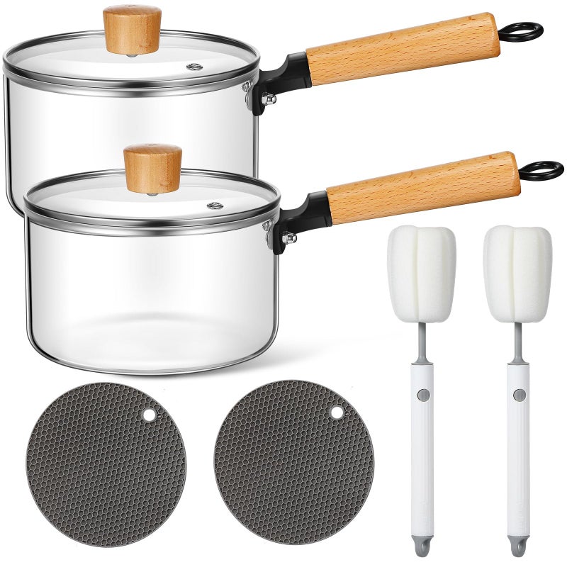Uiifan 2 Sets Glass Pot for Cooking on Stove Kitchen Glass Cookware Clear Cooking Pot with Lid Handle and Pan Set 60oz Simmer Saucepan Resistant Safe for Pasta Noodle Soup Milk Baby Food (Classic) - Image 1