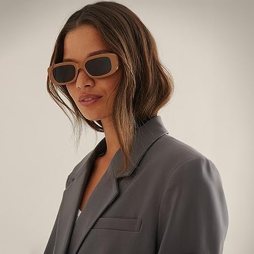 BUTABY Rectangle Sunglasses for Women Retro Driving Glasses 90’s Vintage Fashion Narrow Square Frame UV400 Protection Beige - Image 2