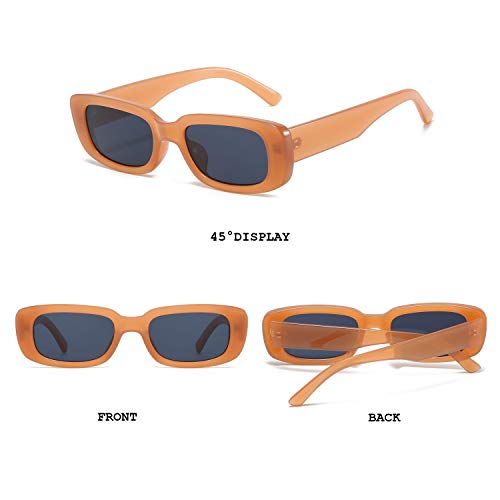 BUTABY Rectangle Sunglasses for Women Retro Driving Glasses 90’s Vintage Fashion Narrow Square Frame UV400 Protection Beige - Image 3