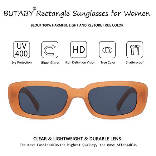 BUTABY Rectangle Sunglasses for Women Retro Driving Glasses 90’s Vintage Fashion Narrow Square Frame UV400 Protection Beige - Image 4