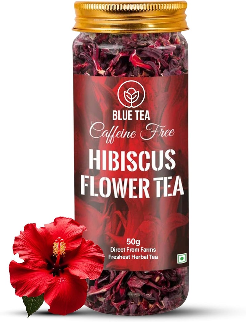 BLUE TEA Hibiscus Flower Tea - Caffeine Free Herbal Tea with Skin Glow Enhancing Properties - 50g Loose Leaves - Image 1