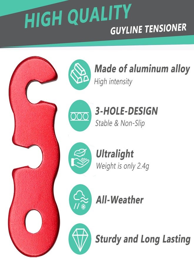 LUYADIN 30Pcs Guyline Tensioner Aluminum Alloy Guy Line Cord Adjusters Tent Rope Tensioners Paracord Tensioner for Outdoor Tent Camping Hiking Accessories (Red) - Image 2