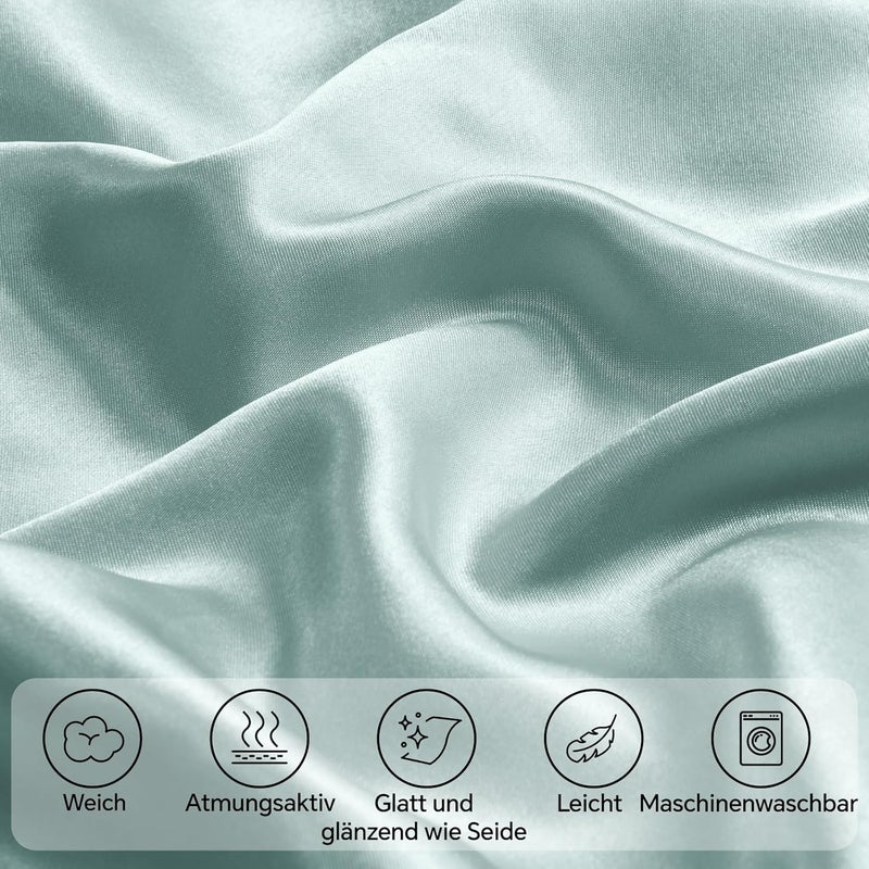 BEDELITE Satin Cushion Cover Set of 2 80 x 80 cm Mist Blue | Silk Pillowcase Alternative, Soft for Summer, 2 Hair Bobbles Included, for Hair and Skin - Image 3