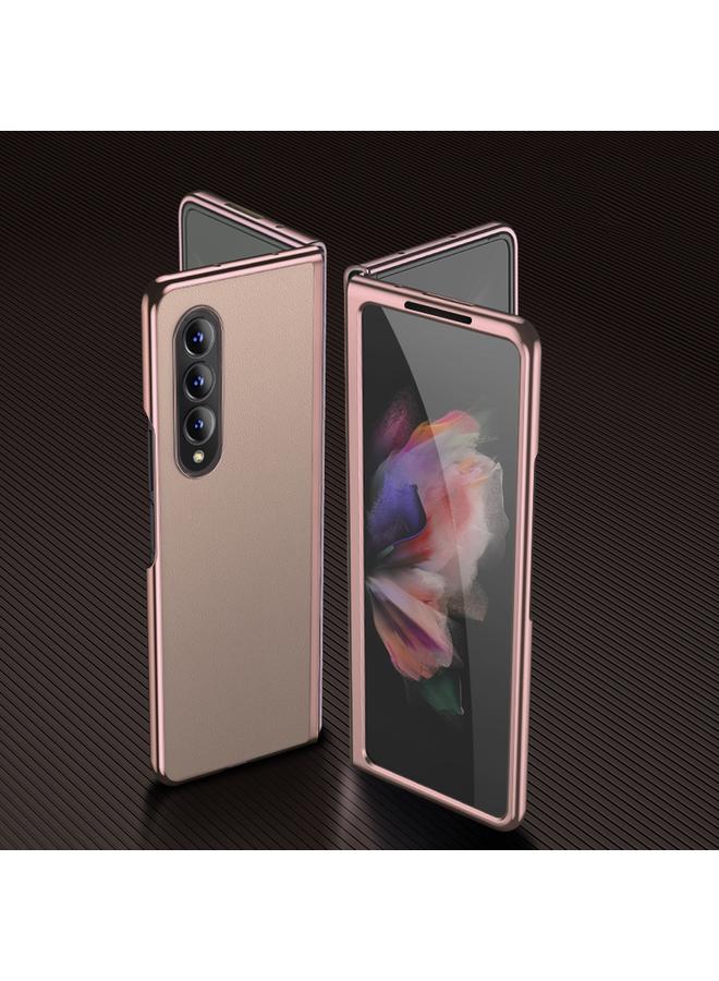 S-TOP Case For Samsung Galaxy Z Fold3 Electroplating Plain Leather Folding Phone Case - Image 2