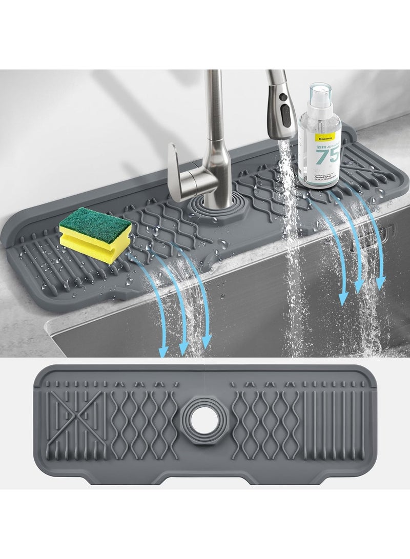 Raxoom Silicone Faucet Mat, Kitchen Sink Splash Guard, 5°slope Anti-Slip Silicone Faucet Handle Drip Catcher Tray, Kitchen Accessories Sink Mat - Image 1