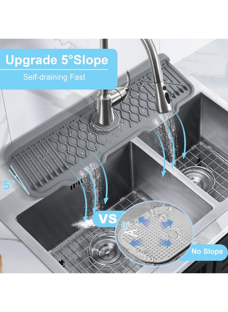 Raxoom Silicone Faucet Mat, Kitchen Sink Splash Guard, 5°slope Anti-Slip Silicone Faucet Handle Drip Catcher Tray, Kitchen Accessories Sink Mat - Image 2