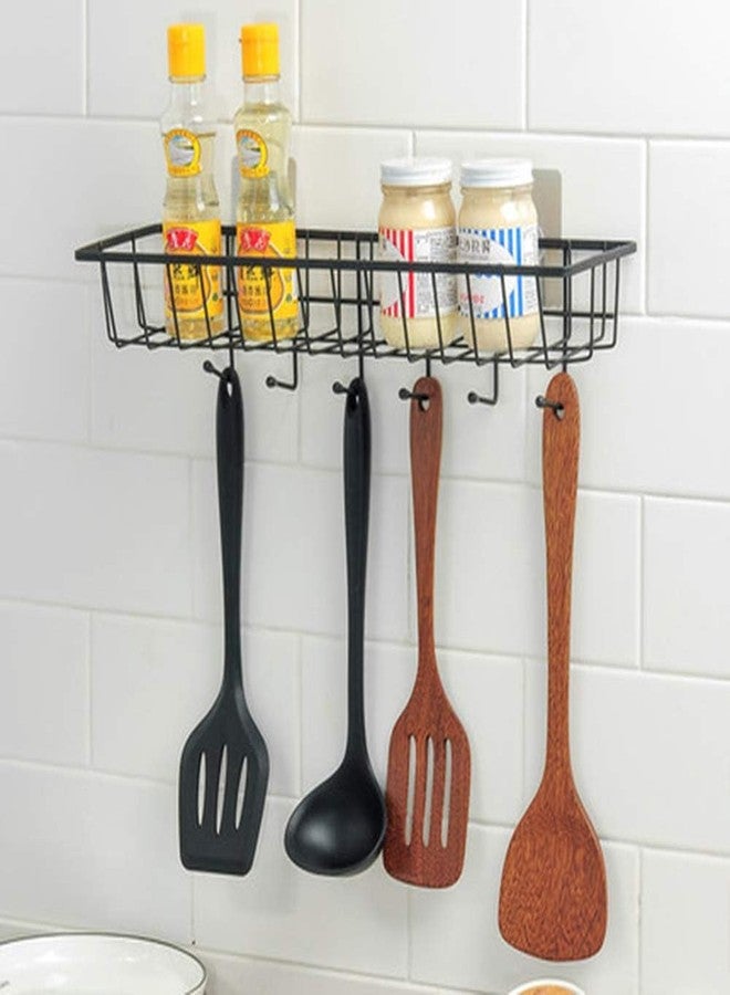 Dayish Kitchen Wall-Mount Seasoning Organizer Rack with 6 Hook Spoon Holder Multipurpose Bathroom Organizer Rack Shelf Adhesive Storage Holder for Kitchen Cabinet Pantry Bathroom Office - Image 2