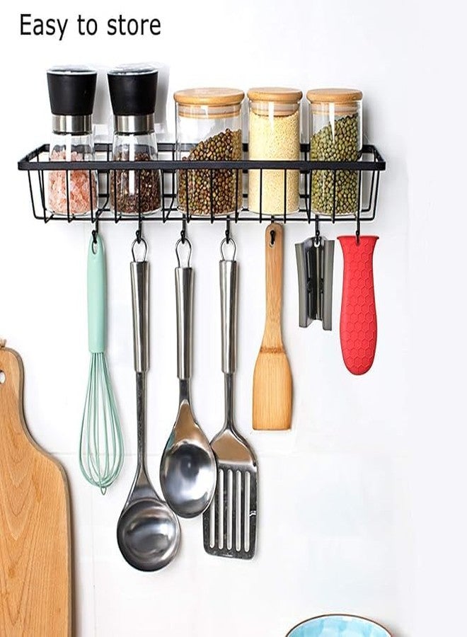 Dayish Kitchen Wall-Mount Seasoning Organizer Rack with 6 Hook Spoon Holder Multipurpose Bathroom Organizer Rack Shelf Adhesive Storage Holder for Kitchen Cabinet Pantry Bathroom Office - Image 4