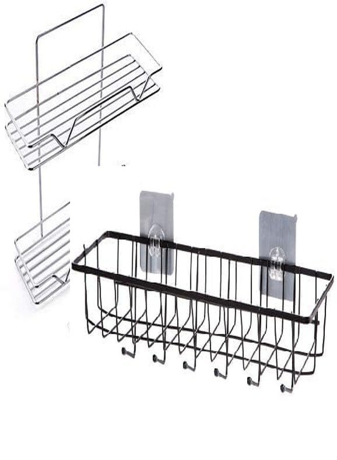 Dayish Kitchen Wall-Mount Seasoning Organizer Rack with 6 Hook Spoon Holder Multipurpose Bathroom Organizer Rack Shelf Adhesive Storage Holder for Kitchen Cabinet Pantry Bathroom Office - Image 1