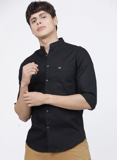 The Indian Garage Co Men Slim Fit Solid Full Sleeves Mandarin Collar Casual Shirt