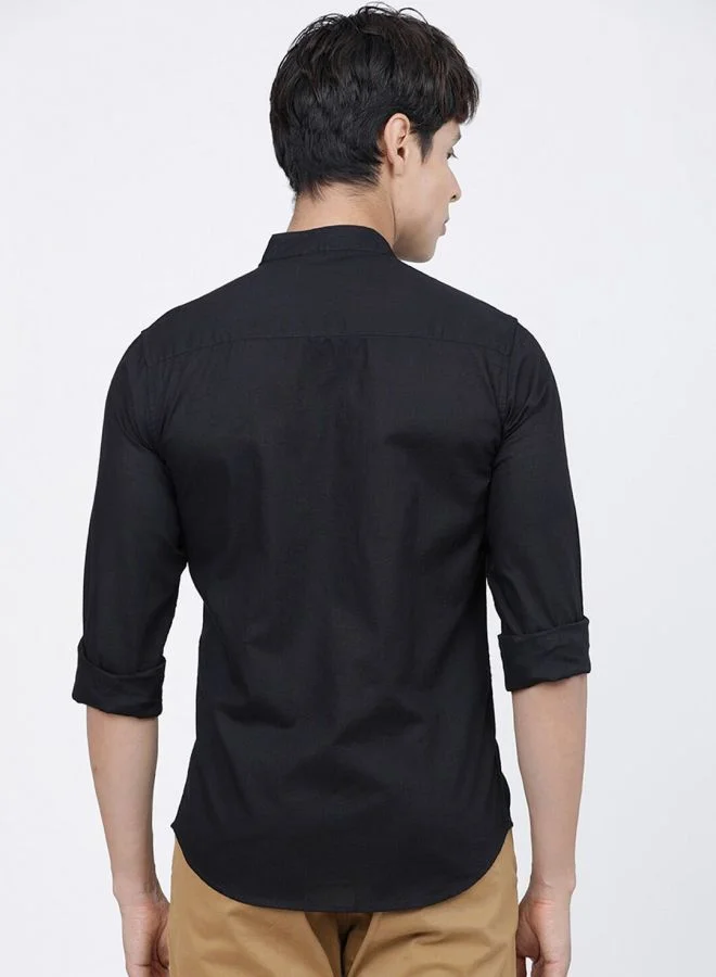 شركة المرآب الهندية Men Slim Fit Solid Full Sleeves Mandarin Collar Casual Shirt