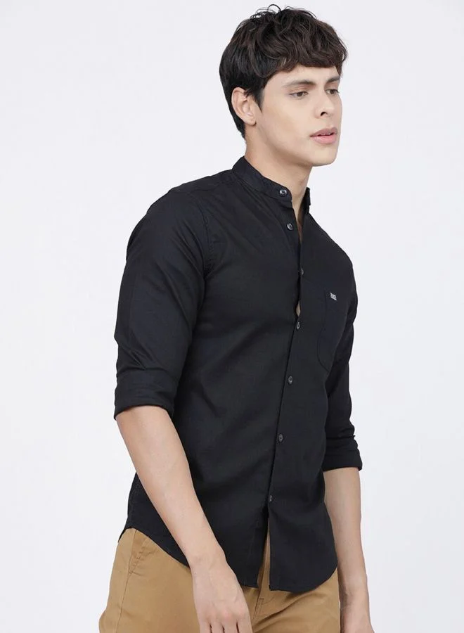 شركة المرآب الهندية Men Slim Fit Solid Full Sleeves Mandarin Collar Casual Shirt