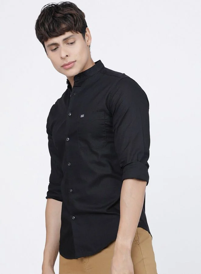 شركة المرآب الهندية Men Slim Fit Solid Full Sleeves Mandarin Collar Casual Shirt