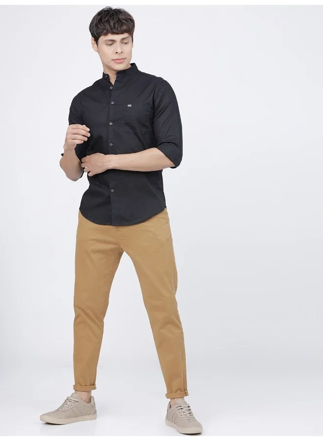 شركة المرآب الهندية Men Slim Fit Solid Full Sleeves Mandarin Collar Casual Shirt