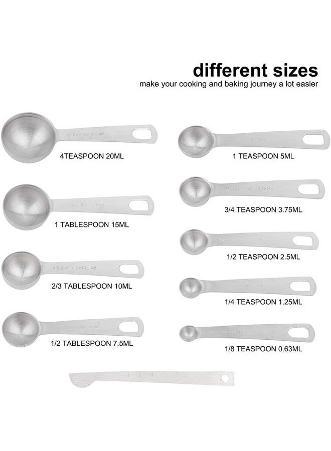 Hotsyang Stainless Steel Measuring Cups and Spoons Set for Kitchen Baking Tools: Stainless Steel Measuring Cups of 8, Spoons of 9, 1 Leveler, 1 Measurement Conversion Chart, 18/8(304) - Image 3