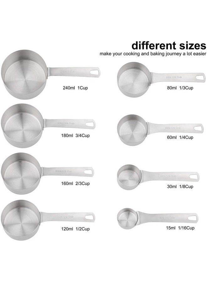Hotsyang Stainless Steel Measuring Cups and Spoons Set for Kitchen Baking Tools: Stainless Steel Measuring Cups of 8, Spoons of 9, 1 Leveler, 1 Measurement Conversion Chart, 18/8(304) - Image 2