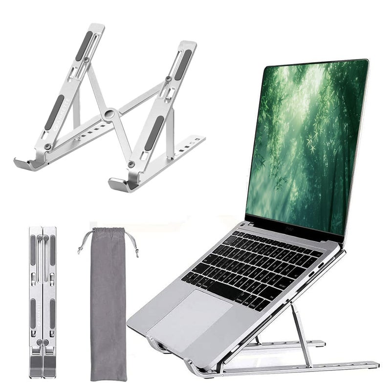 Amkette Ergo Fold X Laptop Stand Metal 6Level Adjustable Angles Supports up to 156 inches Laptops Premium Aluminium Build Lightweight Portable AntiSlip Silicone Pads Smart Heat Dissipation - Image 1