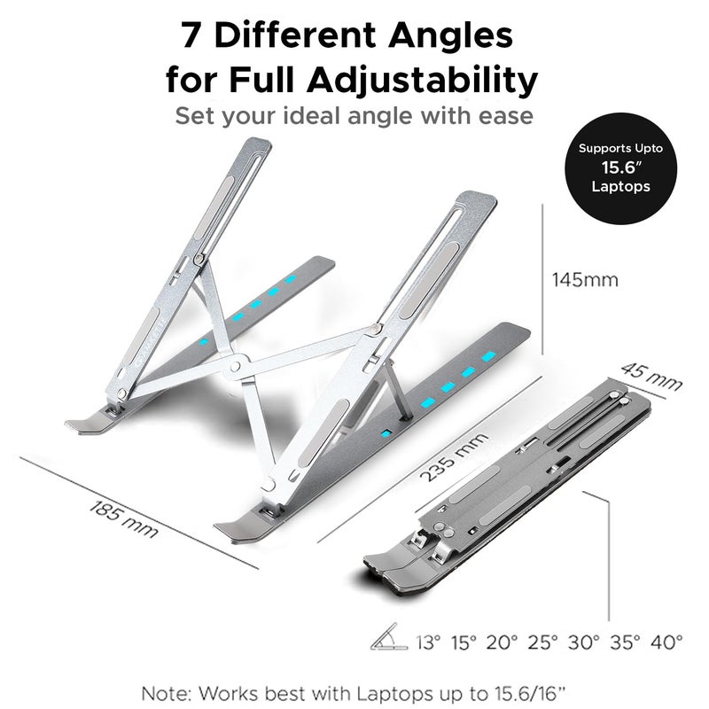 Amkette Ergo Fold X Laptop Stand Metal 6Level Adjustable Angles Supports up to 156 inches Laptops Premium Aluminium Build Lightweight Portable AntiSlip Silicone Pads Smart Heat Dissipation - Image 5