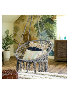 Hammock Hanging Swing Chair For Bedroom with Sturdy Hardware Kits Exquisite Dreamy Round Cotton Rope For Indoor Outdoor Patio Yard Max 330 LBS