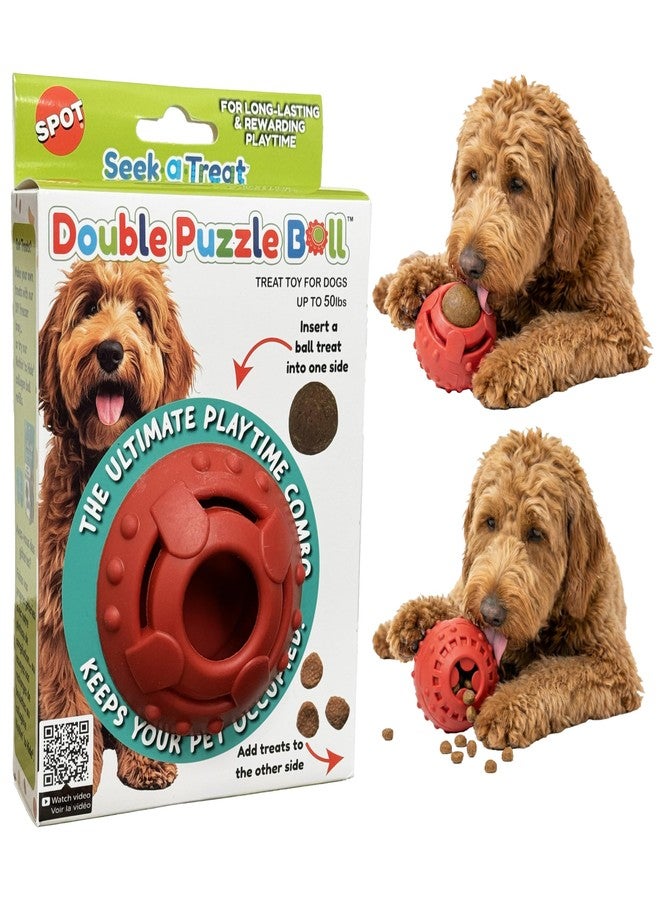 SPOT Seek-A-Treat Double Puzzle Ball Dog Toy, 3.25 in Durable Rubber Treat Dispenser with Dual Openings for Mental Stimulation & Long-Lasting Play, for Dogs up to 50 lbs - Image 1