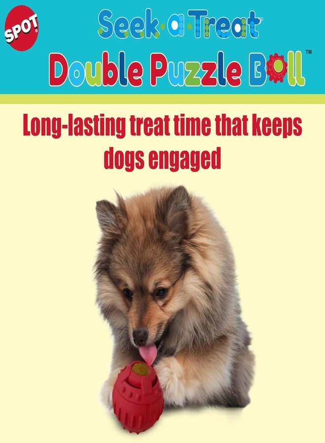 SPOT Seek-A-Treat Double Puzzle Ball Dog Toy, 3.25 in Durable Rubber Treat Dispenser with Dual Openings for Mental Stimulation & Long-Lasting Play, for Dogs up to 50 lbs - Image 3