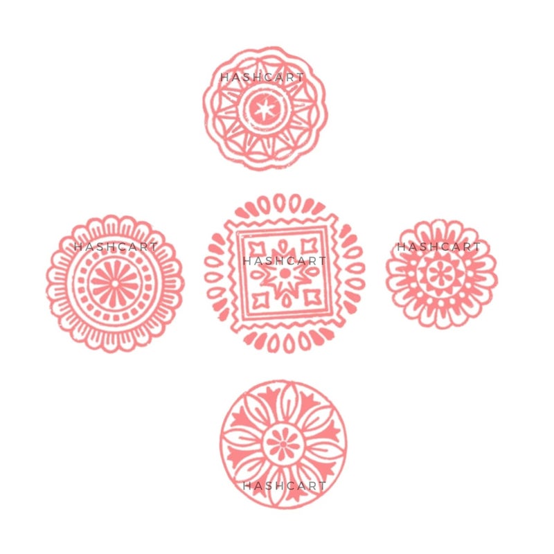 TWOGRAMS Wood Floral Design Printing Stamps Round Shape Block for Printing Scrapbooking Fabric Textile Paper Clay Pottery Saree Border | Set of 5 | - Image 3