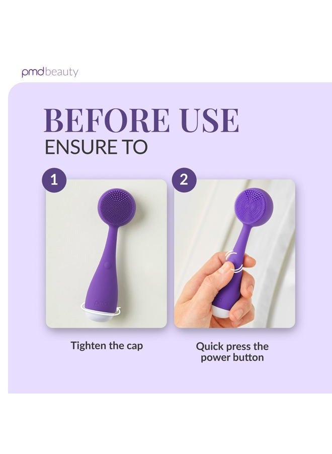 PMD جهاز تنظيف الوجه الذكي الصغير - مع فرشاة سيليكون ومُدلك مضاد للشيخوخة - مقاوم للماء - تقنية اهتزاز سونيك جلو - لتنظيف المسام والرؤوس السوداء - لرفع وشد وتوحيد لون البشرة - Image 5